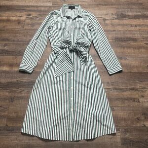 J.Crew Midi Striped Green Navy Wrap Tie Belt Dress